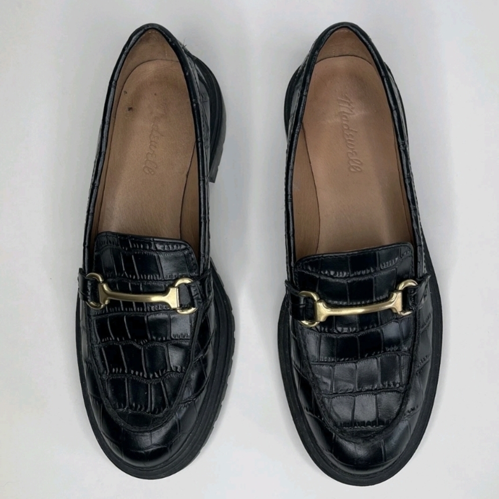 Madewell Black Croc-Embossed Loafers with Gold Hardware - Picture 2 of 4